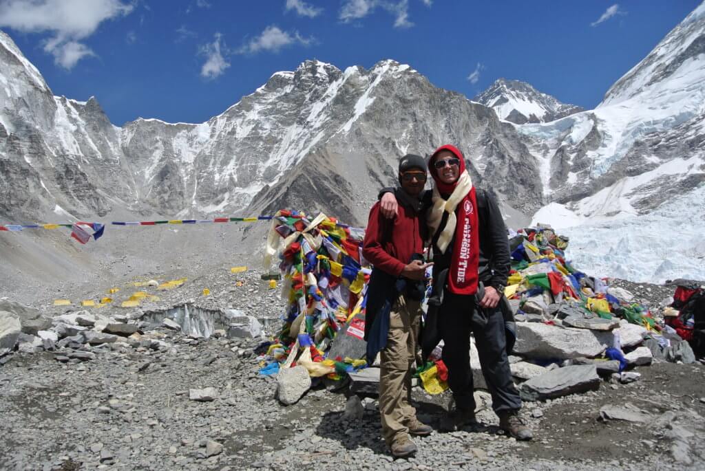 Raj and I basking in the glory of finally making it to the foot of Everest.  
