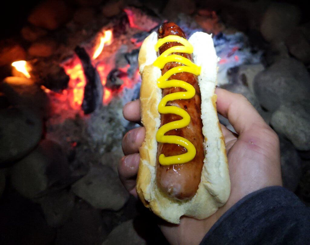 hot dog over the fire