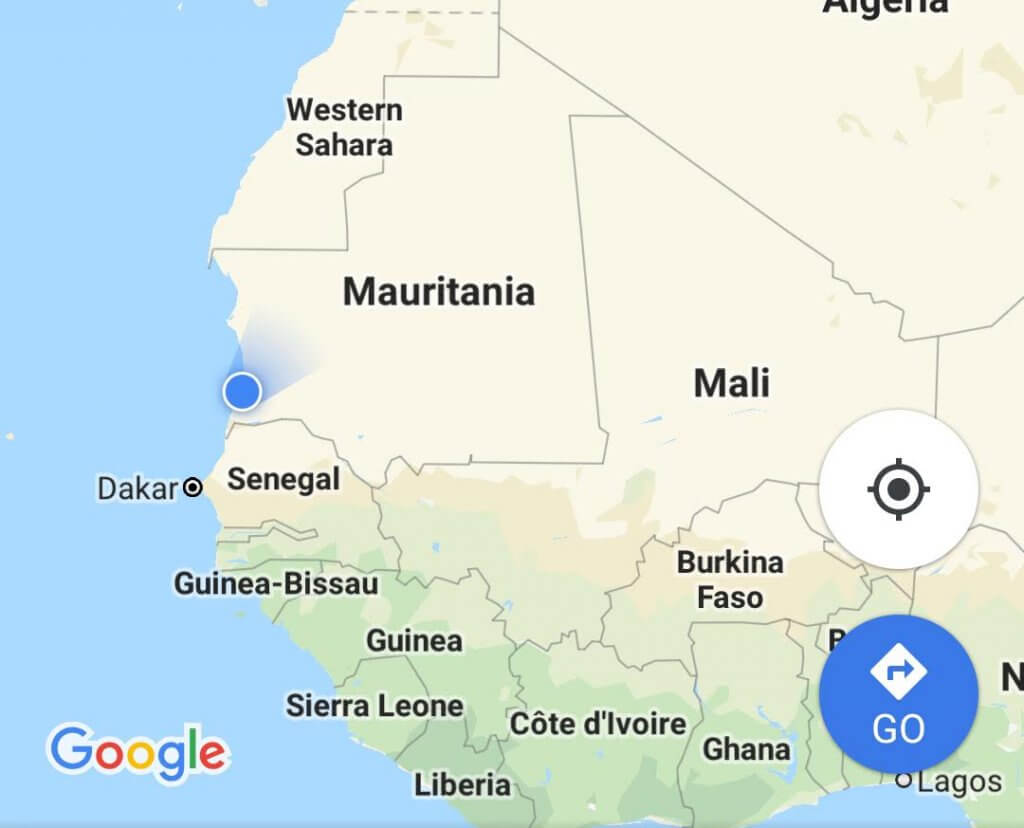Map of Senegal and Mauritania