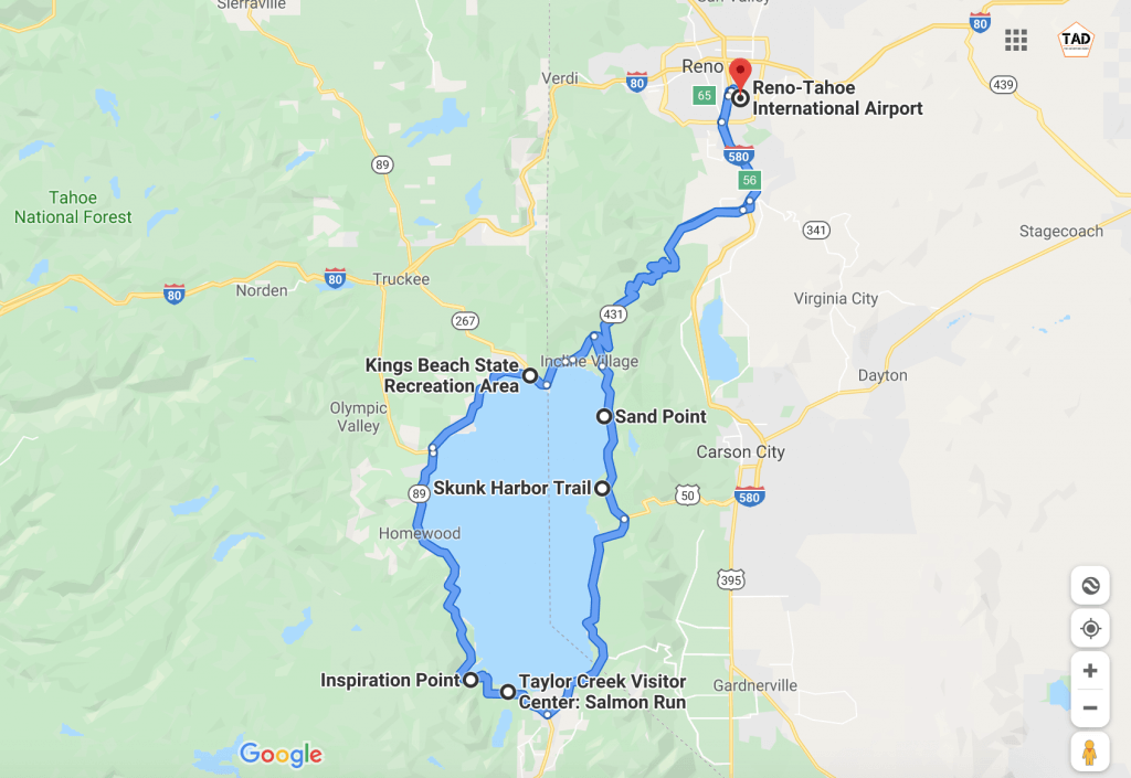 My route for doing Lake Tahoe in a day