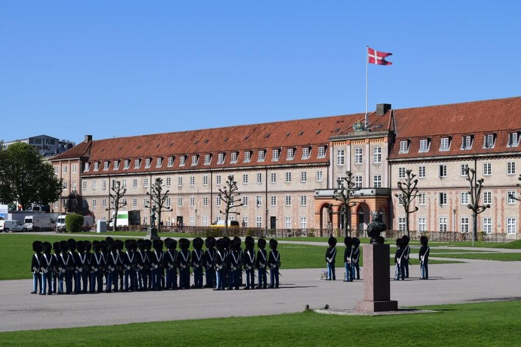 Soldiers lined up for military drills at The King's Garden in Copenhagen